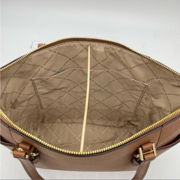 Michael Kors Large Charlotte Tote Bag & Large Trifold Wallet Luggage Brown - Picture 12 of 13